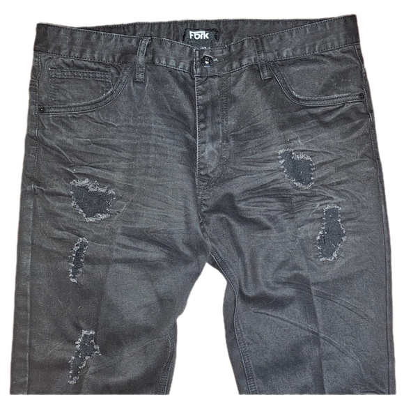 FBRK Mens Ripped Black Jeans 38W X 32L - Picture 1 of 10